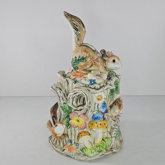Vintage Fitz & Floyd Woodland Spring Chipmunk Squirrel Small Canister Jar *Chip* - Picture 2 of 10